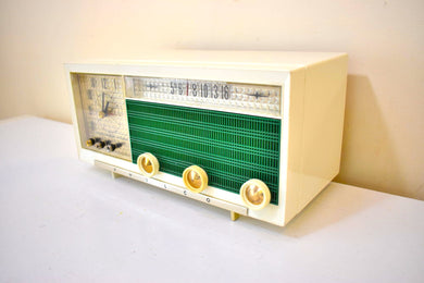 Evergreen and White 1958 Philco Model B728-124 AM Vacuum Tube Alarm Clock Radio Rare Awesome Color Combo Works Fantastic!