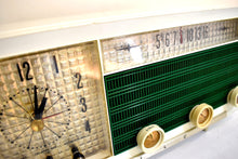 Load image into Gallery viewer, Evergreen and White 1958 Philco Model B728-124 AM Vacuum Tube Alarm Clock Radio Rare Awesome Color Combo Works Fantastic!