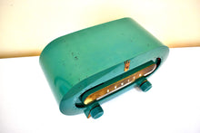 Load image into Gallery viewer, Spruce Green Racetrack Bakelite 1951 Zenith Consol-Tone Model H511F Vacuum Tube Radio Sounds Great!