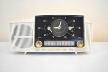 Load image into Gallery viewer, Alpine White Mid Century 1959 General Electric Model C-416 Vacuum Tube AM Clock Radio Popular Model! Excellent Condition!