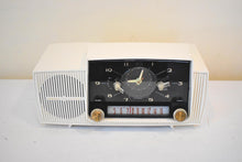 Load image into Gallery viewer, Alpine White Mid Century 1959 General Electric Model C-416 Vacuum Tube AM Clock Radio Popular Model! Excellent Condition!