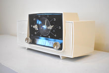 Load image into Gallery viewer, Alpine White Mid Century 1959 General Electric Model C-416 Vacuum Tube AM Clock Radio Popular Model! Excellent Condition!