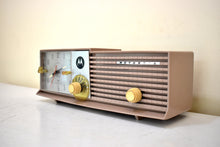 Load image into Gallery viewer, Sahara Taupe 1959 Motorola Model 5T27N-1 Vacuum Tube AM Radio Clean and Gorgeous Looking and Sounding!