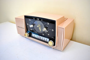 Beige Pink Mid Century 1959 General Electric Model 913D Vacuum Tube AM Clock Radio Beauty Sounds Fantastic Popular Model!