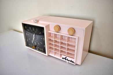 Barbie Pink 1957 Arvin Model 5561 Vacuum Tube AM Clock Radio Rare Model Unusual Design! Sounds Great!