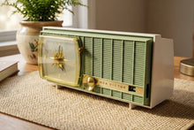 Load image into Gallery viewer, Peapod Green and White Retro Jetsons Vintage 1957 RCA Victor Model 1-C-3HE AM Vacuum Tube Radio Looks and Sounds Fantastic!