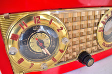 Load image into Gallery viewer, Lantern Red 1954 Truetone D2419-A Vacuum Tube AM Alarm Clock Radio Sounds Great! Looks Fantastic!