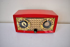 Lantern Red 1954 Truetone D2419-A Vacuum Tube AM Alarm Clock Radio Sounds Great! Looks Fantastic!