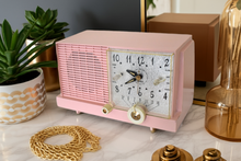 Load image into Gallery viewer, Mamie Pink 1959 Philco Model F-752-124 AM Vacuum Tube Clock Radio Excellent Condition! Sounds Great!
