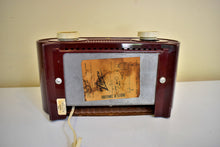 Load image into Gallery viewer, Burgundy Red 1955 Zenith Model R510R Vacuum Tube AM Radio Oval Owl Eyes! Excellent Condition! Sounds Great!