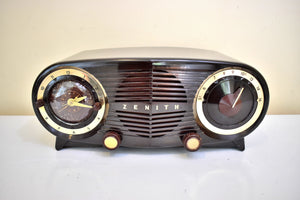 Espresso Brown 1952 Zenith Owl Eyes Model J616 AM Vacuum Tube Radio Great Sounding! Excellent Condition!