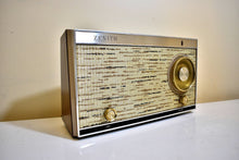 Load image into Gallery viewer, Bluetooth Ready To Go - Walnut Grain Brown 1965 Zenith Model N512 AM Vacuum Tube Radio Sounds Great!