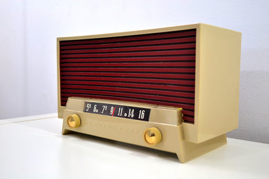 SOLD! - Jan. 19, 2020 - Beige and Brick Vintage 1955 Westinghouse Model H-536T6 AM Tube Radio Works Great!