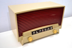SOLD! - Jan. 19, 2020 - Beige and Brick Vintage 1955 Westinghouse Model H-536T6 AM Tube Radio Works Great! - [product_type} - Westinghouse - Retro Radio Farm