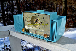 SOLD! - Feb 3, 2018 - POWDER BLUE AND SPARKLING SILVER Mid Century 1959 General Electric Model 912 Tube AM Clock Radio So Sweet! - [product_type} - General Electric - Retro Radio Farm