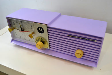 SOLD! - March 1, 2019 - Lavender Bi-level 1957 Motorola 57CD Tube AM Clock Radio