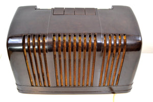 SOLD! - Jan 17, 2020 - Saddle Brown Bakelite Art Deco 1946 Arvin Model 555 AM Antique Bakelite Radio Sounds Great Station Preset Buttons! - [product_type} - Arvin - Retro Radio Farm