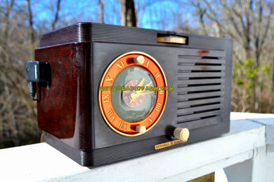 SOLD! - Mar 11, 2018 - BLUETOOTH MP3 READY - Art Deco 1952 General Electric Model 60 AM Brown Bakelite Tube Clock Radio Totally Restored!