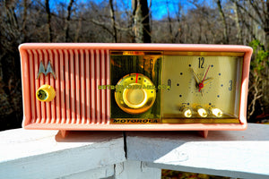 SOLD! - Mar 18, 2018 - MARILYN PINK Mid Century Vintage Retro 1956 Motorola 56CD Tube AM Clock Radio Real Looker! - [product_type} - Motorola - Retro Radio Farm