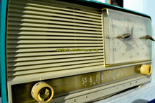 Load image into Gallery viewer, SOLD! - Jan 22, 2018 - AQUA and White Mid Century Retro 1956 RCA Victor 9-C-7LE Tube AM Clock Radio Totally Restored! - [product_type} - RCA Victor - Retro Radio Farm