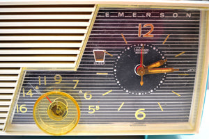 Cielo Turquoise and White 1956 Emerson Model 919 Tube AM Radio Restored Great Sounding! - [product_type} - Emerson - Retro Radio Farm