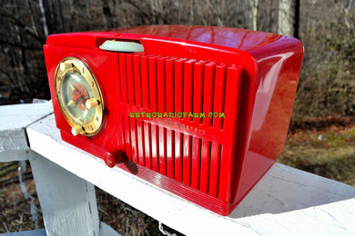 SOLD! - Feb 6, 2018 - CHERRY RED Golden Age Art Deco 1952 General Electric Model 517F AM Tube Clock Radio Sounds Amazing!