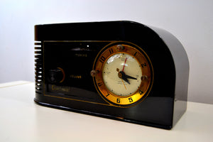 SOLD! - Jan. 16, 2019 - Casablanca Black Golden Age Art Deco 1948 Continental Model 1600 AM Tube Clock Radio - [product_type} - Continental - Retro Radio Farm