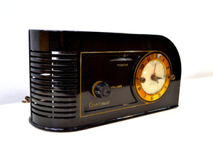 SOLD! - Jan. 16, 2019 - Casablanca Black Golden Age Art Deco 1948 Continental Model 1600 AM Tube Clock Radio - [product_type} - Continental - Retro Radio Farm
