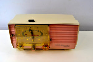 SOLD! - Jan 31, 2019 - Rosebud Pink and White Vintage 1957 RCA Victor C-4FE AM Tube Radio Totally Restored! - [product_type} - RCA Victor - Retro Radio Farm