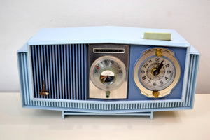 SOLD! - Feb 11, 2020 - Blue on Blue Mid-Century 1963 Motorola Model C19B25 Tube AM Clock Radio Rare Color Combo! - [product_type} - Motorola - Retro Radio Farm