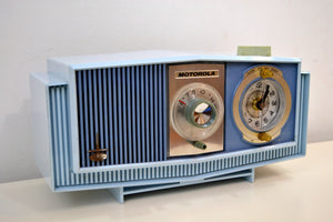 SOLD! - Feb 11, 2020 - Blue on Blue Mid-Century 1963 Motorola Model C19B25 Tube AM Clock Radio Rare Color Combo! - [product_type} - Motorola - Retro Radio Farm
