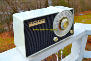 SOLD! - Jan 25, 2018 - ARCTIC WHITE AND BLACK Mid Century Vintage 1963 Motorola Model A25W AM Tube Radio Sounds Great! - [product_type} - Motorola - Retro Radio Farm