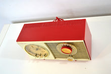 Load image into Gallery viewer, SOLD! - Feb 3, 2020 - Corvette Red and White 1959 General Electric GE Vacuum Tube AM Clock Radio Sounds Great Real Cutie! - [product_type} - General Electric - Retro Radio Farm