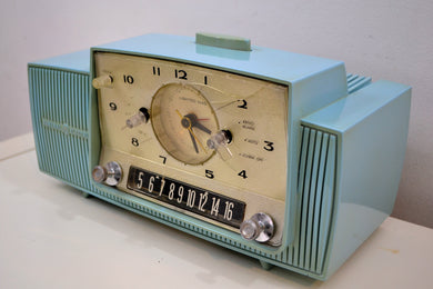 SOLD! - Jan 28, 2020 - Powder Blue 1959 General Electric Model C418A Vacuum Tube AM Clock Radio So Sweet!