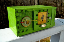Load image into Gallery viewer, SOLD! - Jan 30, 2018 - CHARTREUSE Mid Century Retro Jetsons 1954 Firestone 4-A-134 Tube AM Clock Radio Extremely Rare! - [product_type} - Firestone - Retro Radio Farm