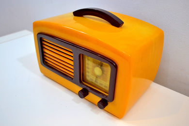 SOLD! - Feb 6, 2020 - Sunflower Yellow Catalin Vintage 1941 Sonora Coronet Model KM Vacuum Tube AM Radio Rare Model!