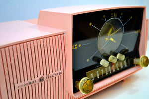 SOLD! - Jan 31, 2020 - Rose Pink 1959 General Electric Model C-4340 Vacuum Tube AM Clock Radio Mid Century Splendor! - [product_type} - General Electric - Retro Radio Farm