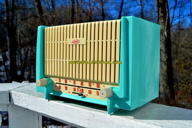 SOLD! - June 20, 2018 - CERULEAN Turquoise Mid Century Retro 1955 AMC Model 7TAF AM/FM Tube Radio Extremely Rare and Sounds Great!