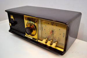 SOLD! - Feb. 23, 2020 - Chocolate 1956 Motorola Model 56CD Vacuum Tube AM Clock Radio Great Looks Near Mint Condition! - [product_type} - Motorola - Retro Radio Farm