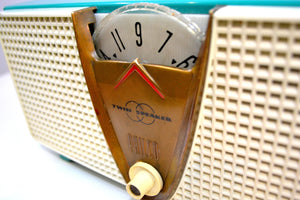 SOLD! - Feb 7, 2020 - Turquoise Twin Speaker Retro Vintage 1959 Philco Model E-816-124 AM Tube Radio Totally Restored! - [product_type} - Philco - Retro Radio Farm
