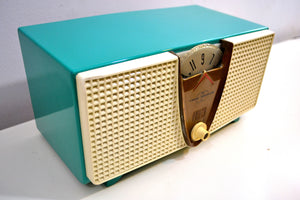SOLD! - Feb 7, 2020 - Turquoise Twin Speaker Retro Vintage 1959 Philco Model E-816-124 AM Tube Radio Totally Restored! - [product_type} - Philco - Retro Radio Farm