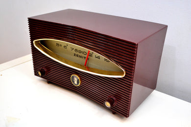 SOLD! - Feb 9, 2020 - Burgundy Maroon 1956 Zenith A615F AM Vacuum Tube Radio Sputnik Period Headturner!