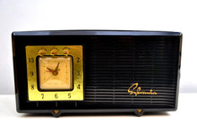 Load image into Gallery viewer, SOLD! - Feb 12, 2020 - Ebony Black Space Age 1955 Sylvania R5485-9211 Tube AM Clock Alarm Radio Almost Pristine Condition! - [product_type} - Sylvania - Retro Radio Farm
