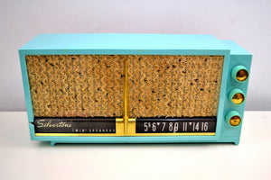 Ming Turquoise 1957-1958 Silvertone Model 8011 Vacuum Tube AM Radio Twin Speaker Mid Century Charmer! - [product_type} - Sylvania - Retro Radio Farm