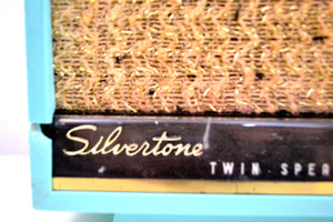 Ming Turquoise 1957-1958 Silvertone Model 8011 Vacuum Tube AM Radio Twin Speaker Mid Century Charmer! - [product_type} - Sylvania - Retro Radio Farm