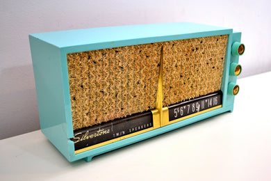 Ming Turquoise 1957-1958 Silvertone Model 8011 Vacuum Tube AM Radio Twin Speaker Mid Century Charmer!