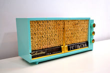Load image into Gallery viewer, Ming Turquoise 1957-1958 Silvertone Model 8011 Vacuum Tube AM Radio Twin Speaker Mid Century Charmer! - [product_type} - Sylvania - Retro Radio Farm