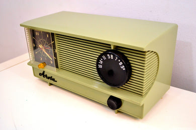 SOLD! - Feb 16, 2020 - Eldorado Avocado 1955 Arvin Model 5571 Vacuum Tube AM Clock Radio Rare Color!