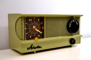 SOLD! - Feb 16, 2020 - Eldorado Avocado 1955 Arvin Model 5571 Vacuum Tube AM Clock Radio Rare Color! - [product_type} - Arvin - Retro Radio Farm