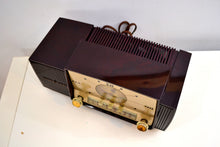 Load image into Gallery viewer, SOLD! - Mar 3, 2020 - Burgundy Brown 1957 General Electric Model 912 Vacuum Tube AM Clock Radio Solid Player Lovely Swirl! - [product_type} - General Electric - Retro Radio Farm
